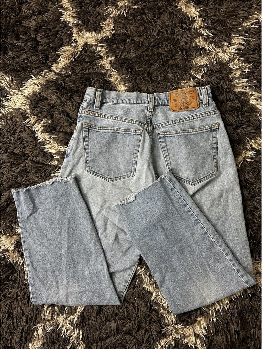 Vintage 90s Sutters Denim Jeans Mens 30x31 Made in USA Light Wash Raw Hem Cutoff